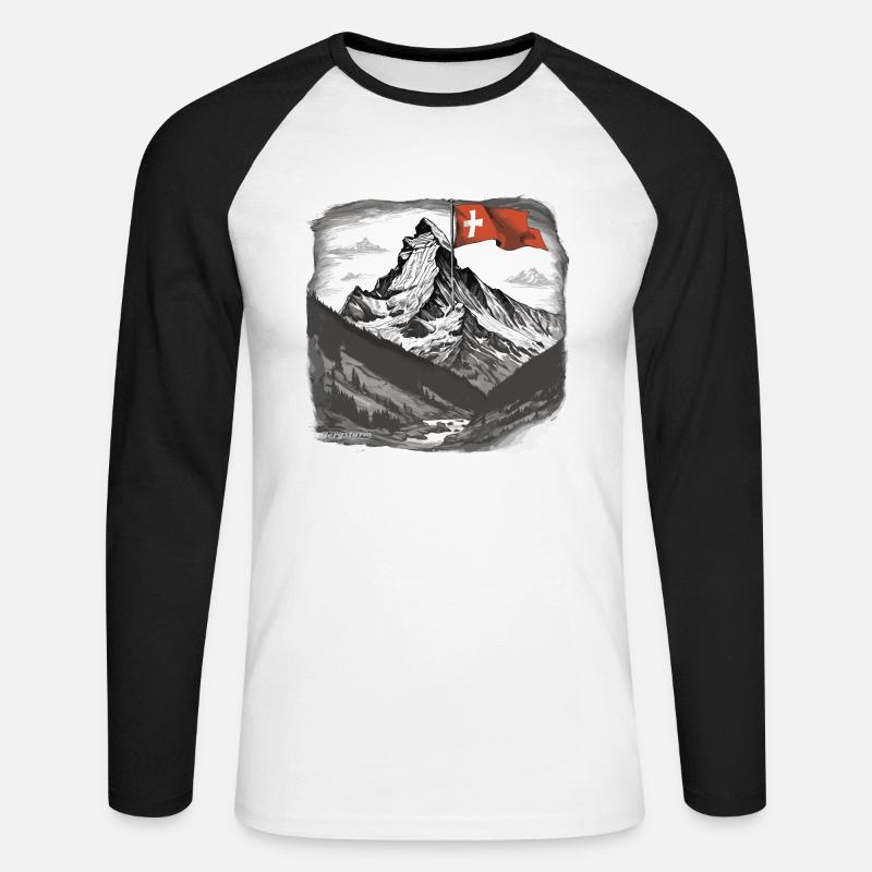 Matterhorn Schweizer Alpen - Unisex Baseballshirt langarm - Weiß/Schwarz