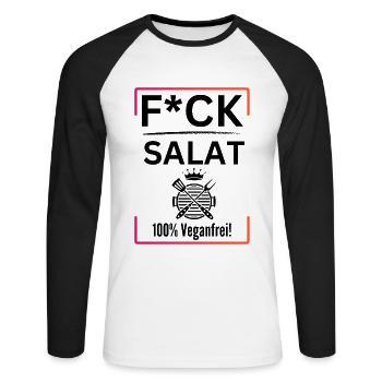 Salade FCK - Salade BBQ FCK 100% végétalienne - T-shirt baseball manches longues Homme - blanc/noir - Devant - Nik (191cm)