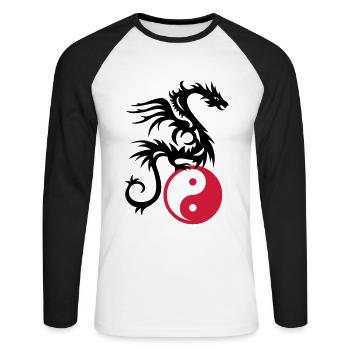 Drachen DRAKO | Yin & Yang - Unisex Baseballshirt langarm - Weiß/Schwarz - Vorne - Nik (191cm)