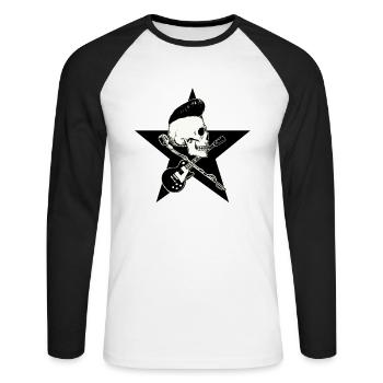 Rock-n-Roll Skull - Unisex Baseballshirt langarm - Weiß/Schwarz - Vorne - Nik (191cm)