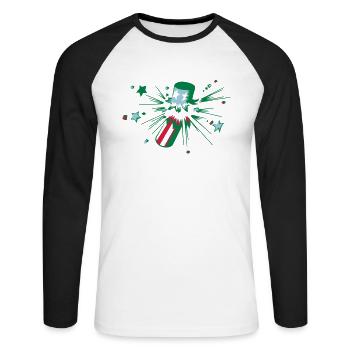 Explosion Pops idée cadeau Fireworks Party - T-shirt baseball manches longues Homme - blanc/noir - Devant - Nik (191cm)