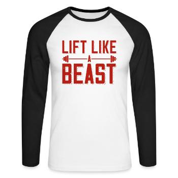 Bodybuilder Lift Like A Beast Outfit Langhantel - Unisex Baseballshirt langarm - Weiß/Schwarz - Vorne - Nik (191cm)