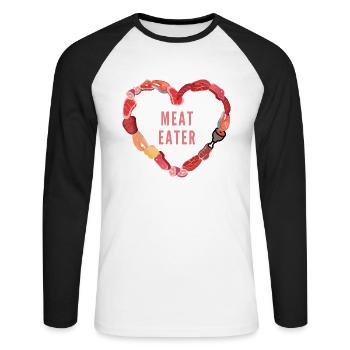 Meat Eater Design Meat Fish Sausage Heart - Unisex Long Sleeve Baseball T-Shirt - white/black - Front - Nik (191cm)
