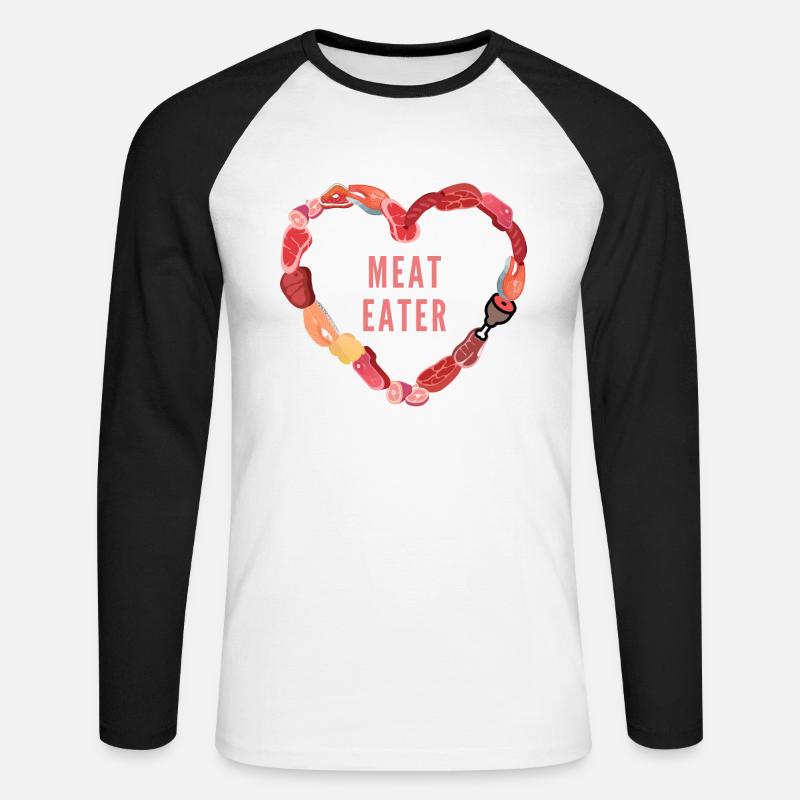 Meat Eater Design Fleisch Fisch Wurst Herz - Unisex Baseballshirt langarm - Weiß/Schwarz