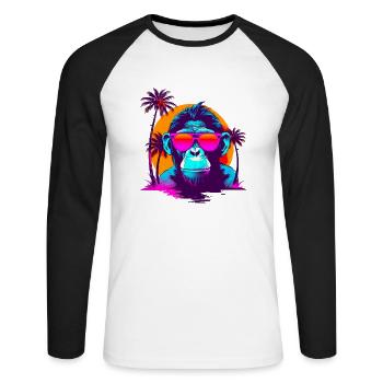 CoolChimpSunglassesRetroSunset - Unisex Baseballshirt langarm - Weiß/Schwarz - Vorne - Nik (191cm)