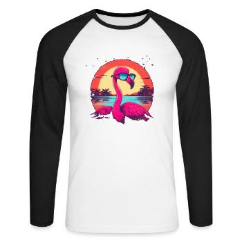 Stay cool and pink.Surf Flamingo chillt sein Leben - Unisex Baseballshirt langarm - Weiß/Schwarz - Vorne - Nik (191cm)