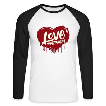 Watzmann Coeur, Amour, Harmonie, Sentiment d’appartenance - T-shirt baseball manches longues Homme - blanc/noir - Devant - Nik (191cm)