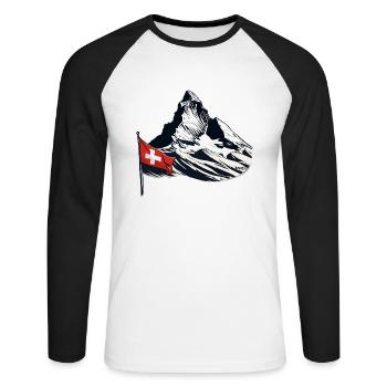 Mount Matterhorn Horu Alps Hiking Climbing - Unisex Long Sleeve Baseball T-Shirt - white/black - Front - Nik (191cm)
