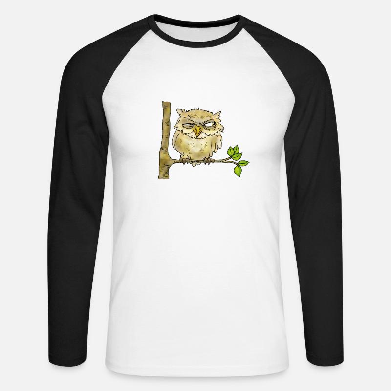 Lustige Eule, Uhu - Unisex Baseballshirt langarm - Weiß/Schwarz
