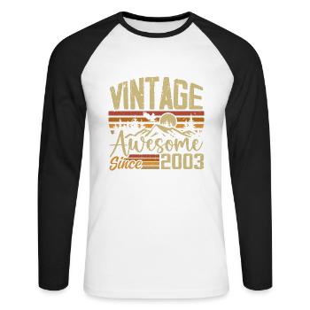 Jahrgang 2003 Retro Geburtstagsgeschenk 2003 - Unisex Baseballshirt langarm - Weiß/Schwarz - Vorne - Nik (191cm)