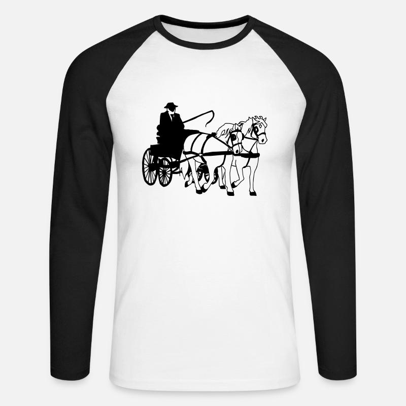 Kutsche Farbe anpassbar Zweispänner Geschenk Pferd - Unisex Baseballshirt langarm - Weiß/Schwarz