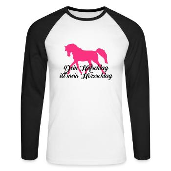 Dein Hufschlag ist mein Herzschlag - Unisex Baseballshirt langarm - Weiß/Schwarz - Vorne - Nik (191cm)