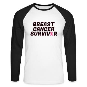 Breast Cancer: Cancer Survivor - Unisex Long Sleeve Baseball T-Shirt - white/black - Front - Nik (191cm)