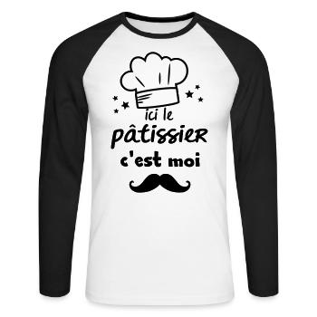 le patissier - T-shirt baseball manches longues Homme - blanc/noir - Devant - Nik (191cm)