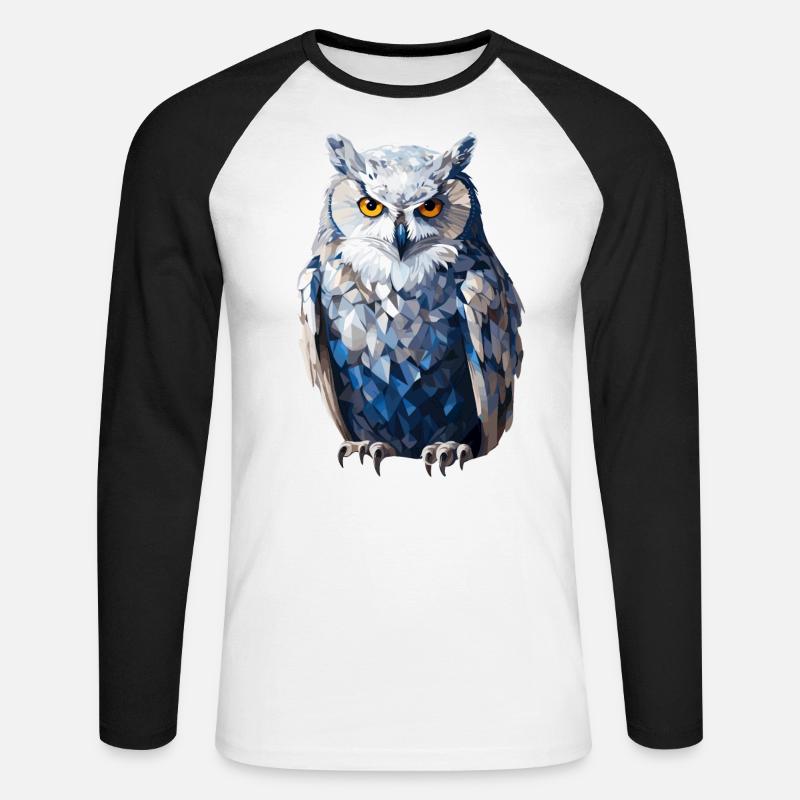 Schnee - Eule im Polygon Stil - Unisex Baseballshirt langarm - Weiß/Schwarz