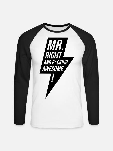 Mr Right Junggeselle Design Geschenk - Unisex Baseballshirt langarm - Weiß/Schwarz