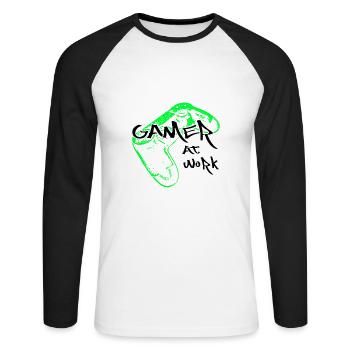 Gamer - Unisex Baseballshirt langarm - Weiß/Schwarz - Vorne - Nik (191cm)