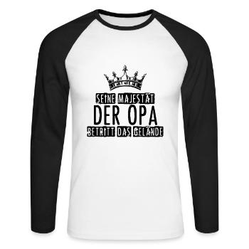 seine majestät der opa betritt das gelände - Unisex Baseballshirt langarm - Weiß/Schwarz - Vorne - Nik (191cm)