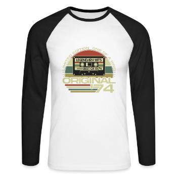 1974 Vintage Vintage Rétro Cadeau d’anniversaire - T-shirt baseball manches longues Homme - blanc/noir - Devant - Nik (191cm)