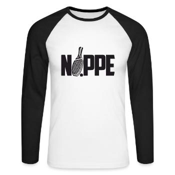 Tischtennis Noppe Design mit Tischtennisschläger - Unisex Baseballshirt langarm - Weiß/Schwarz - Vorne - Nik (191cm)