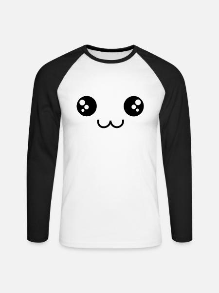 cute face - Unisex Long Sleeve Baseball T-Shirt - white/black