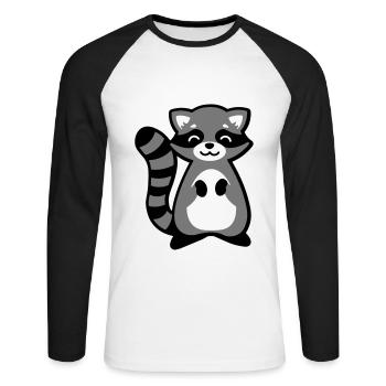 Waschbär Tierkind Geschenkidee raccoon gift idea - Unisex Baseballshirt langarm - Weiß/Schwarz - Vorne - Nik (191cm)