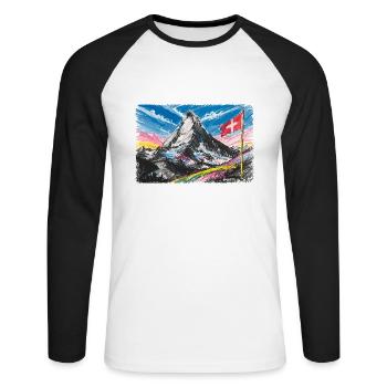 Design du Grand Cervin - T-shirt baseball manches longues Homme - blanc/noir - Devant - Nik (191cm)