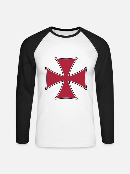 Croix des Templiers - T-shirt baseball manches longues Homme - blanc/noir
