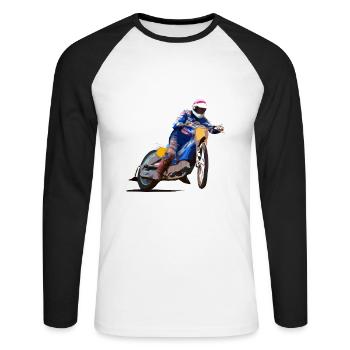 Speedway Racing - Unisex Baseballshirt langarm - Weiß/Schwarz - Vorne - Nik (191cm)
