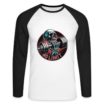 keine Grenze Skull im Workout Bodybuilding Hantel - Unisex Baseballshirt langarm - Weiß/Schwarz - Vorne - Nik (191cm)