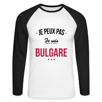 Je peux pas je suis Bulgare - T-shirt baseball manches longues Homme - blanc/noir - Devant - Nik (191cm)