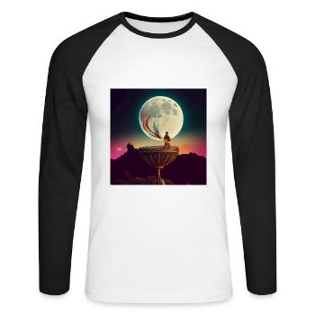 La Lune - T-shirt baseball manches longues Homme - blanc/noir - Devant - Nik (191cm)