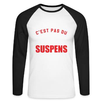 C'est Pas Du Retard C'est Du Suspens - T-shirt baseball manches longues Homme - blanc/noir - Devant - Nik (191cm)