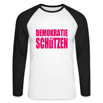 demokratie schützen - Unisex Baseballshirt langarm - Weiß/Schwarz - Vorne - Nik (191cm)