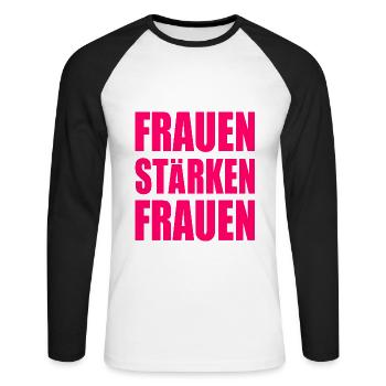 Frauen stärken frauen - Unisex Baseballshirt langarm - Weiß/Schwarz - Vorne - Nik (191cm)