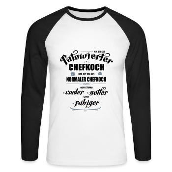 Chefkoch mit Tattoos. Tätowierter Chef. - Unisex Baseballshirt langarm - Weiß/Schwarz - Vorne - Nik (191cm)