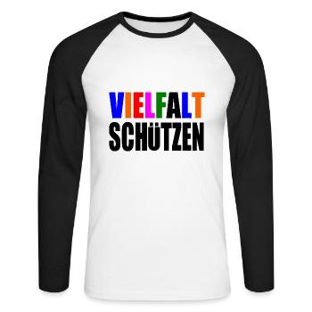vielfalt schützen - Unisex Baseballshirt langarm - Weiß/Schwarz - Vorne - Nik (191cm)