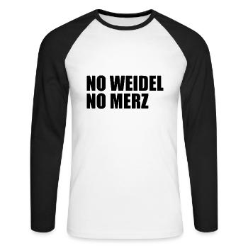 No weidel no merz - Unisex Baseballshirt langarm - Weiß/Schwarz - Vorne - Nik (191cm)
