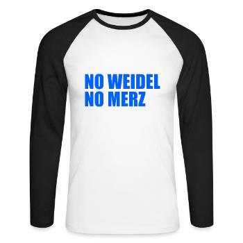No weidel no merz - Unisex Baseballshirt langarm - Weiß/Schwarz - Vorne - Nik (191cm)