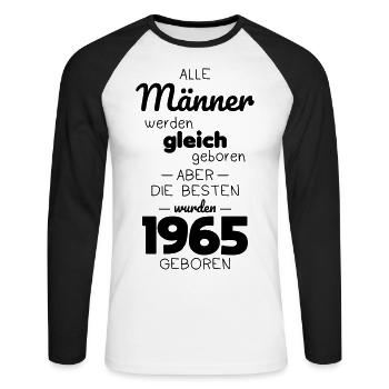 60e anniversaire - Les meilleurs sont nés en 1965 - T-shirt baseball manches longues Homme - blanc/noir - Devant - Nik (191cm)