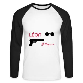 Léon - Nettoyeur - Film Culte - Cinéma - T-shirt baseball manches longues Homme - blanc/noir - Devant - Nik (191cm)