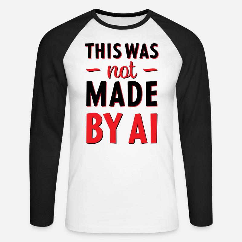 This was not made by AI - Unisex Baseballshirt langarm - Weiß/Schwarz