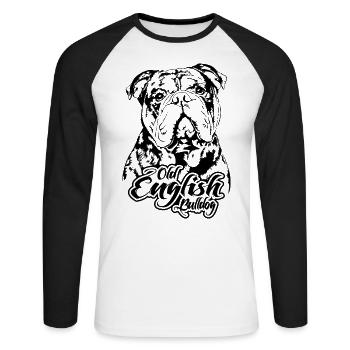 OLD ENGLISH BULLDOG Portrait Hunde OEB Wilsigns - Unisex Baseballshirt langarm - Weiß/Schwarz - Vorne - Nik (191cm)