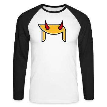 Donald Hörner (Frisur Teufel Pop Art / 3C) - Unisex Baseballshirt langarm - Weiß/Schwarz - Vorne - Nik (191cm)