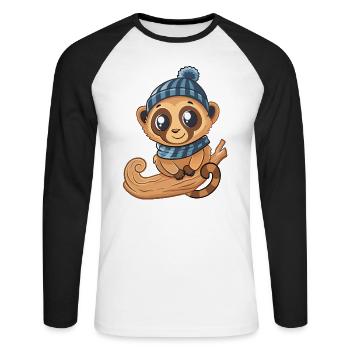 Mignon lémurien avec écharpe et chapeau à pompon. - T-shirt baseball manches longues Homme - blanc/noir - Devant - Nik (191cm)