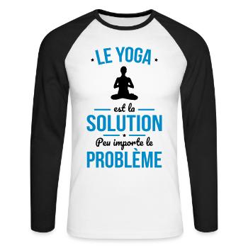 Le yoga est la solution peu importe le problème - T-shirt baseball manches longues Homme - blanc/noir - Devant - Nik (191cm)