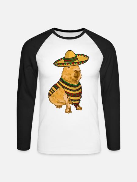 Mexican Capybara - Unisex Baseballshirt langarm - Weiß/Schwarz