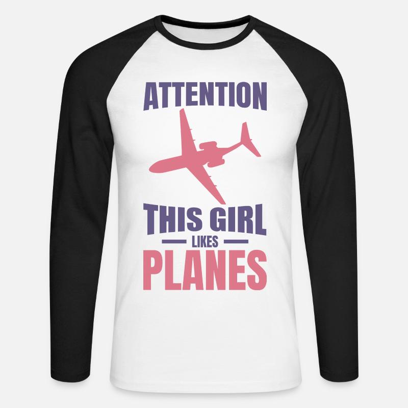 Flugzeug Mädchen - Unisex Baseballshirt langarm - Weiß/Schwarz