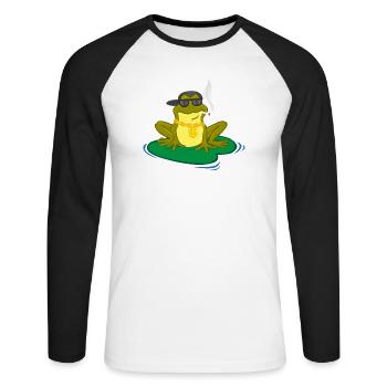 Frosch Kette Kappe Brille Zigarette Funny Geschenk - Unisex Baseballshirt langarm - Weiß/Schwarz - Vorne - Nik (191cm)