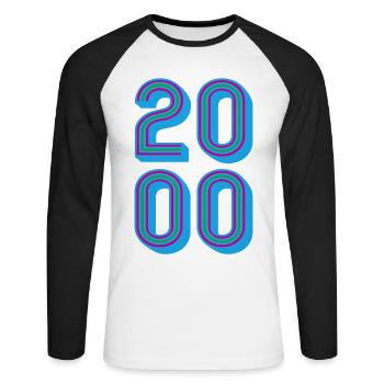 2000 Geburtsjahr | Farben änderbar - Unisex Baseballshirt langarm - Weiß/Schwarz - Vorne - Nik (191cm)